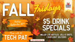 Fall Friday flyer with DJ Tech Pat on September 30th