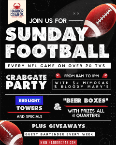 Flyer for Sunday Football at Harbor Crab