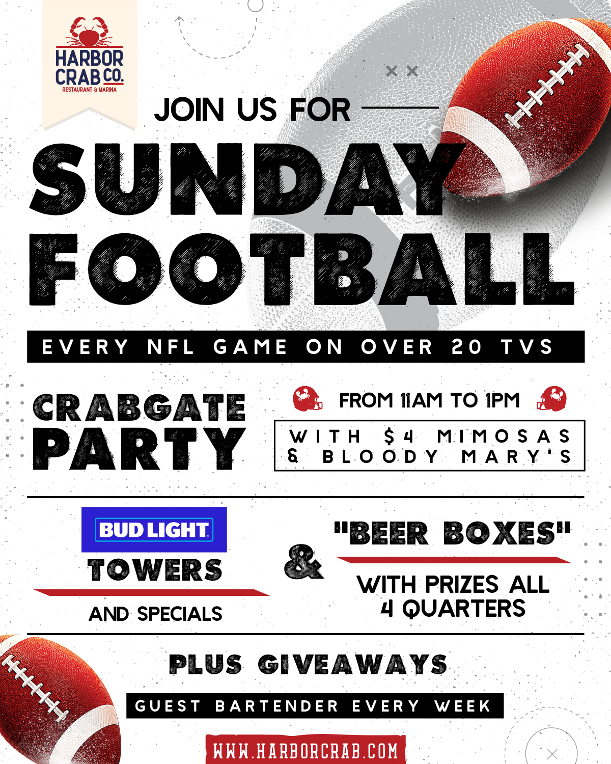 Sunday Night Football Flyer at Harbor Crab