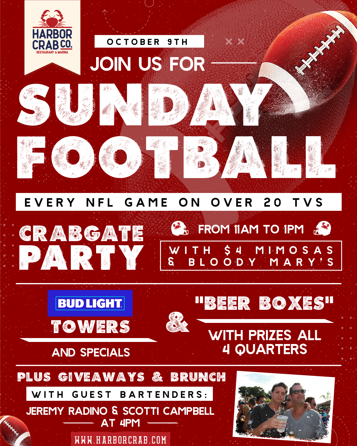 Flyer for Sunday Football on Sunday, Oct. 9th at 11am