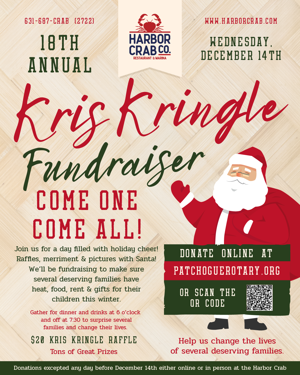 Flyer for Kris Kringle Fundraiser on Dec. 14th