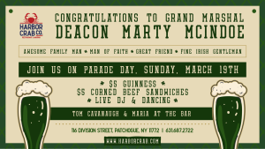 St Patrick's Parade Day on March 19th at Harbor Crab
