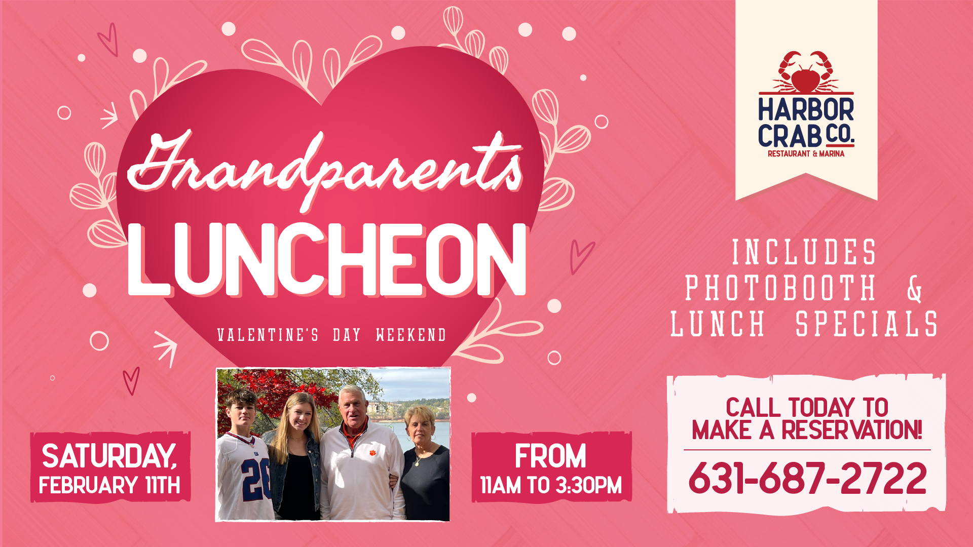 Flyer for Grandparents Luncheon at Harbor Crab on Saturday, February 11th at 11am