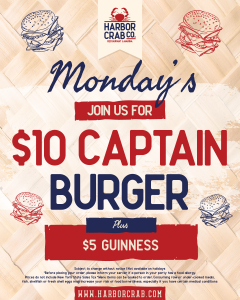 Monday Special - $10 Captain Burger with $5 Guinness