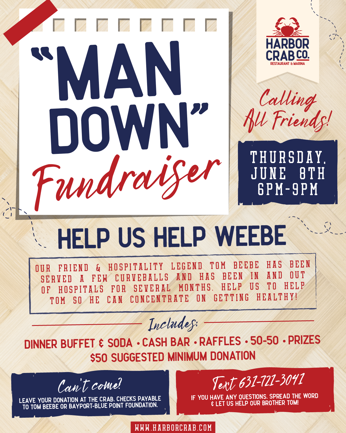Man Down Fundraiser at Harbor Crab on June 8th at 6pm