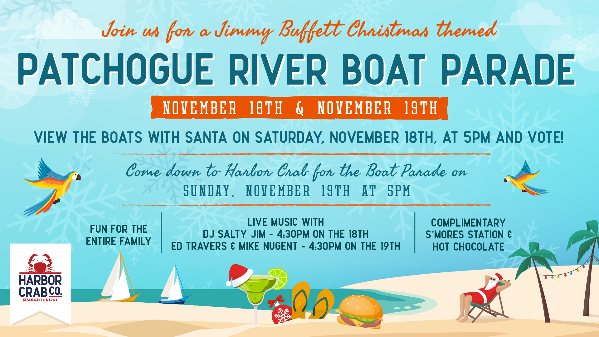 Patchogue River Boat Parade on November 18th and 19th, 2023 at Harbor Crab