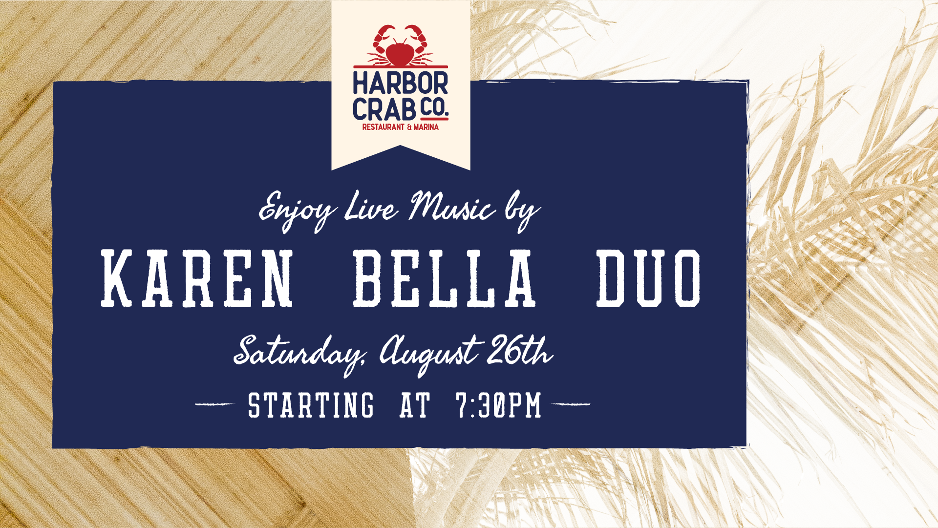 Live Music with Karen Bella Duo on Saturday, August 26th at 7:30pm.
