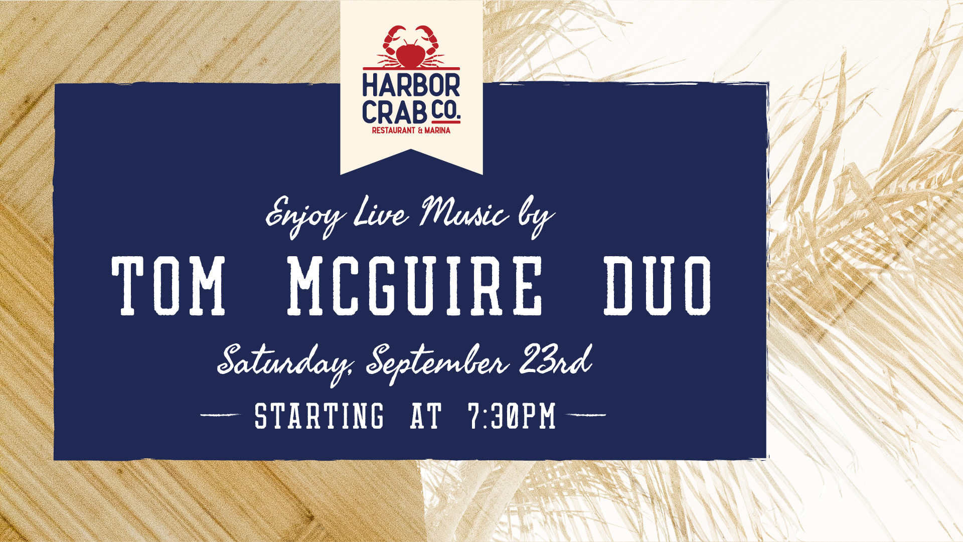 Live Music with Tom McGuire Duo on Saturday, September 23rd at 7:30pm.