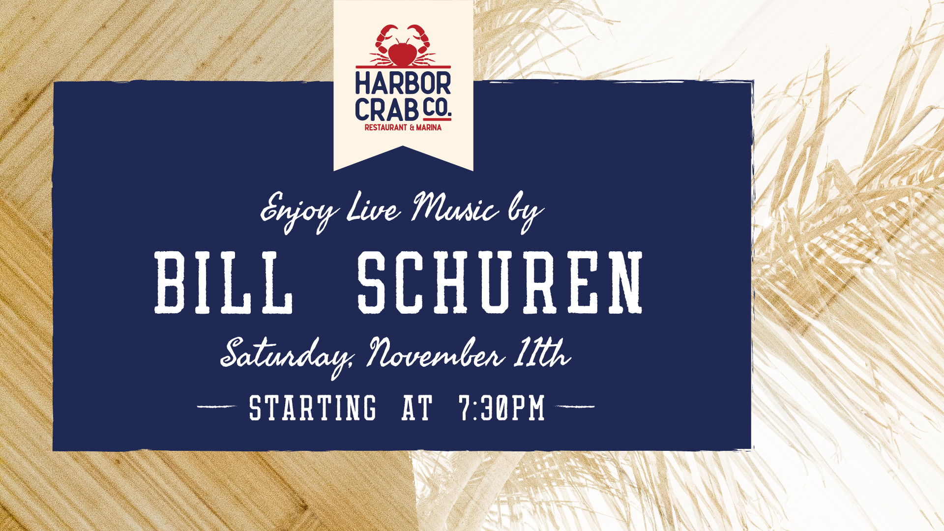 Live music with Bill Schuren on Saturday, November 11th at 7:30pm