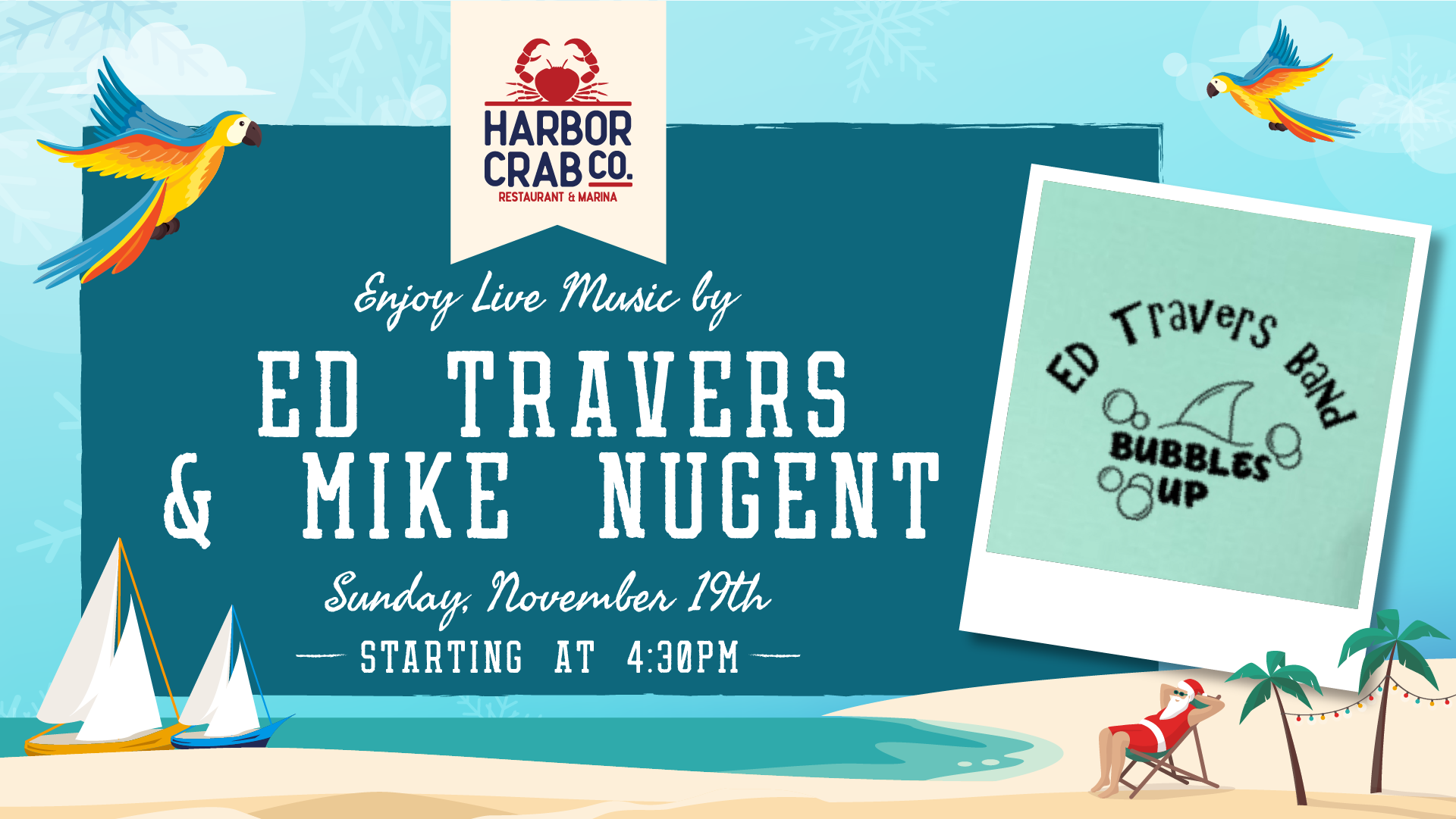 Live music by Ed Travers & Mike Nugent on Sunday, November 19th at 4:30pm