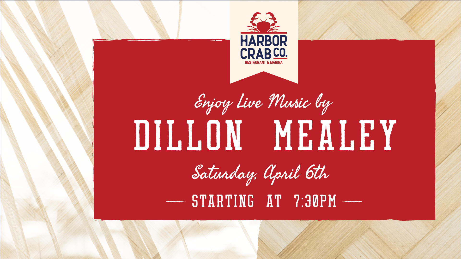 Live music by Dillon Mealey on Saturday, April 6 at 7:30PM