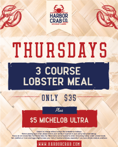 3 Course Lobster Meal on Thursdays at Harbor Crab